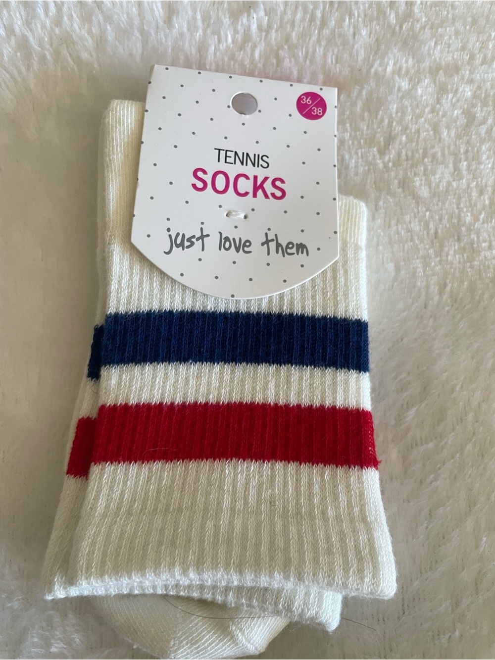 Just Love White Athletic Socks with Blue and Red Stripes Purchased In France 🇫🇷